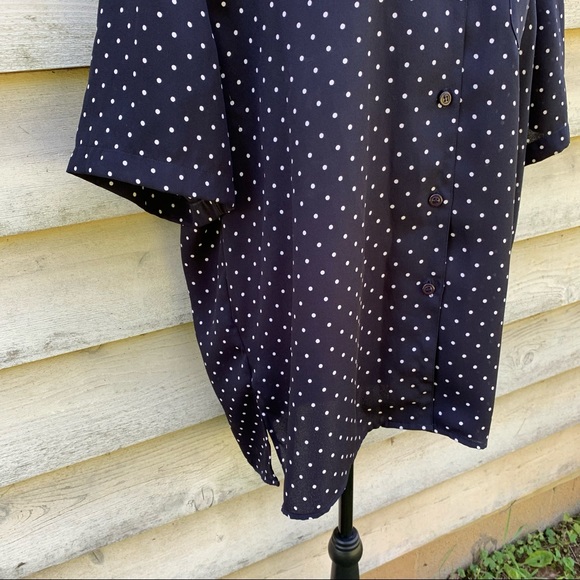 Vintage 90s Black Polka Dot Print Button Down Short Sleeve Collared Popover Top - Picture 11 of 16